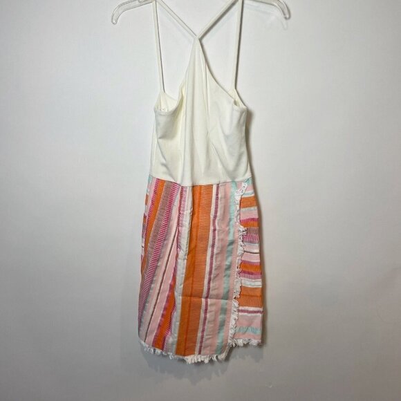 Anthropologie Hutch Kalyn Halter Wrap Dress Multicolor Size 6 Striped Fringe Hem - Picture 2 of 8